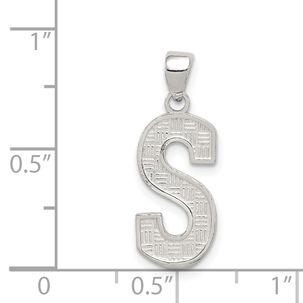 Alternate view of the Sterling Silver, Sami Collection, Textured Block Initial S Pendant by The Black Bow Jewelry Co.