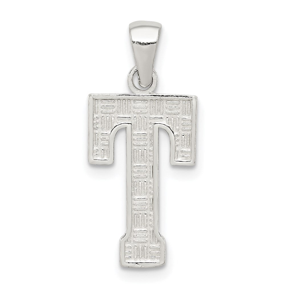 Sterling Silver, Sami Collection, Textured Block Initial T Pendant, Item P10431-T by The Black Bow Jewelry Co.
