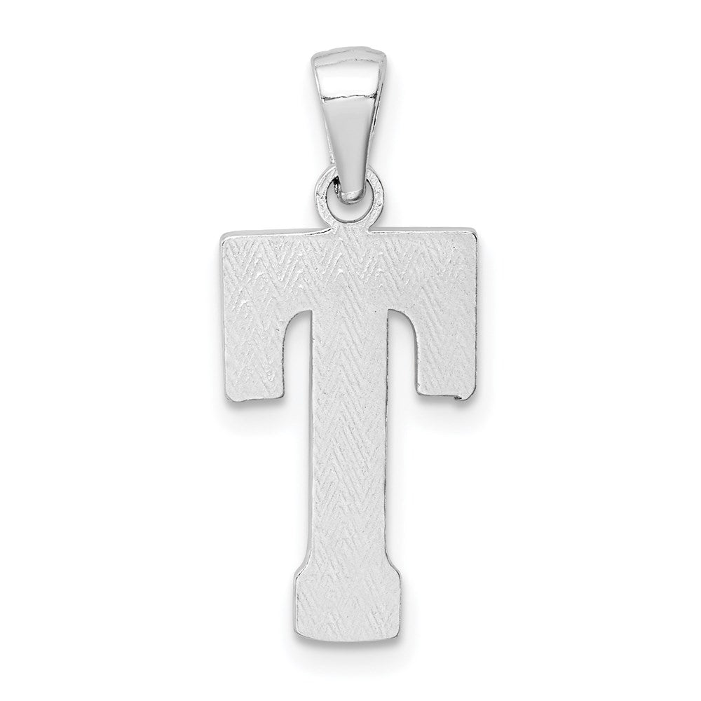 Alternate view of the Sterling Silver, Sami Collection, Textured Block Initial T Pendant by The Black Bow Jewelry Co.