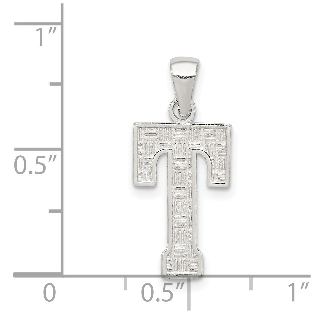Alternate view of the Sterling Silver, Sami Collection, Textured Block Initial T Pendant by The Black Bow Jewelry Co.