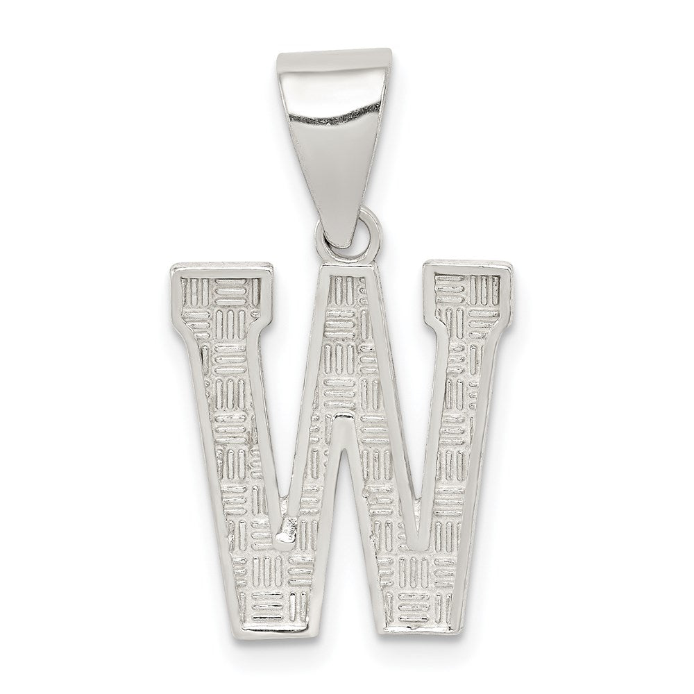 Sterling Silver, Sami Collection, Textured Block Initial W Pendant, Item P10431-W by The Black Bow Jewelry Co.