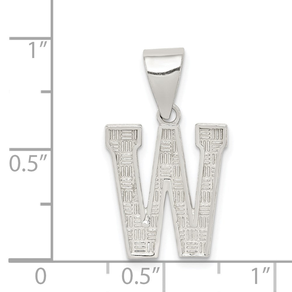 Alternate view of the Sterling Silver, Sami Collection, Textured Block Initial W Pendant by The Black Bow Jewelry Co.