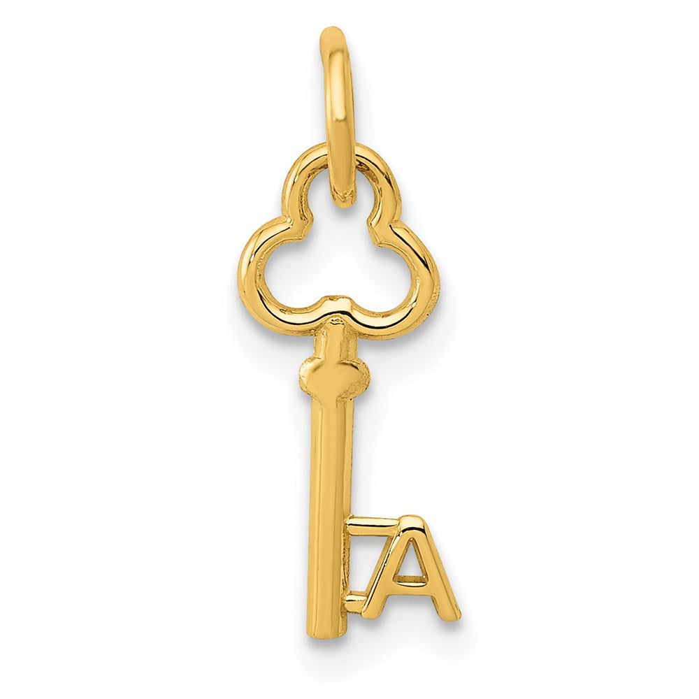14k Yellow Gold, Hannah Collection, Mini Initial A Shamrock Key Charm, Item P10433-A by The Black Bow Jewelry Co.