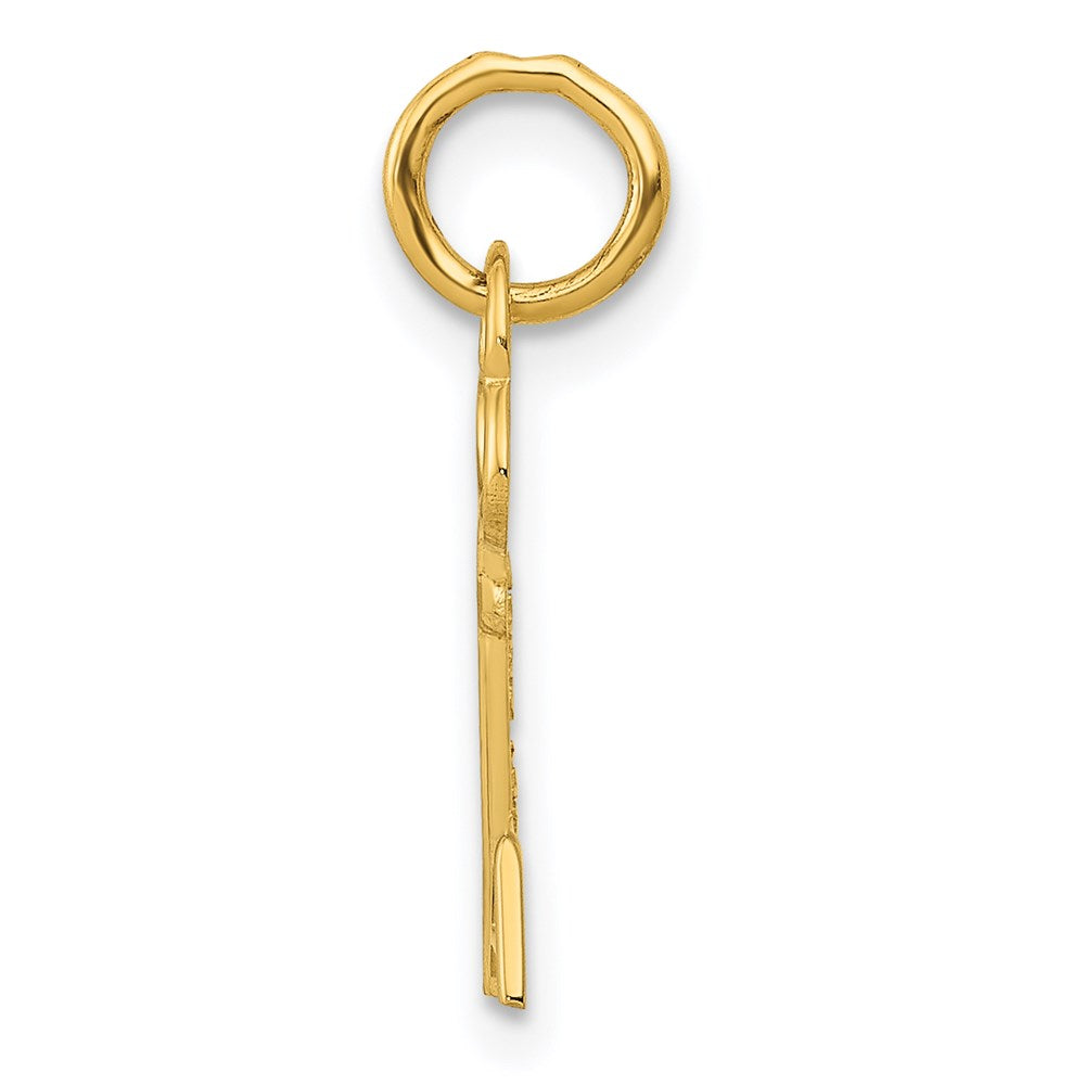Alternate view of the 14k Yellow Gold, Hannah Collection, Mini Initial A Shamrock Key Charm by The Black Bow Jewelry Co.