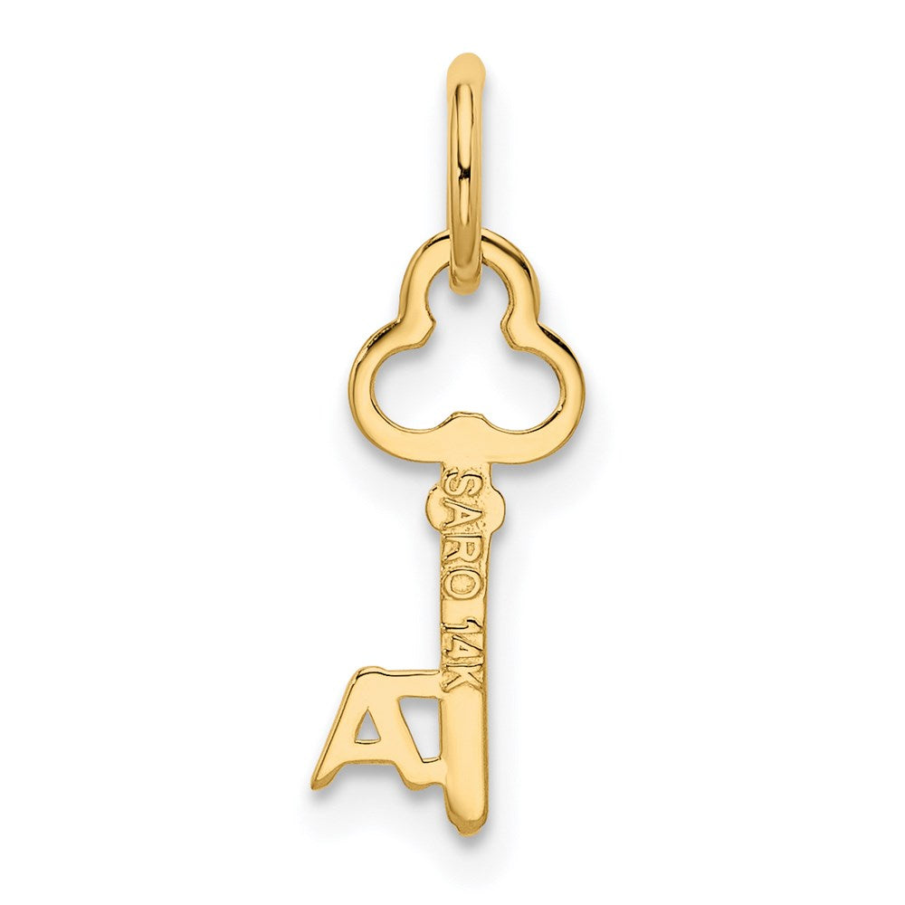 Alternate view of the 14k Yellow Gold, Hannah Collection, Mini Initial A Shamrock Key Charm by The Black Bow Jewelry Co.