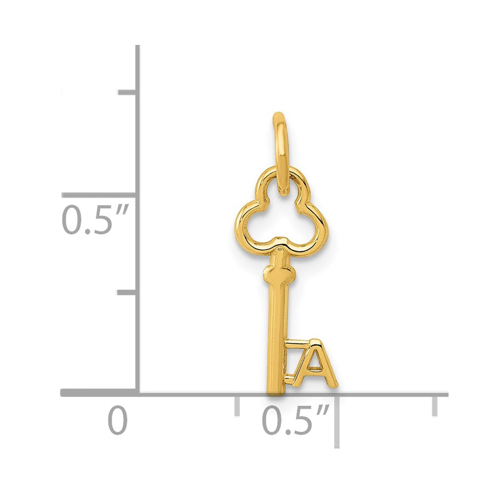 Alternate view of the 14k Yellow Gold, Hannah Collection, Mini Initial A Shamrock Key Charm by The Black Bow Jewelry Co.