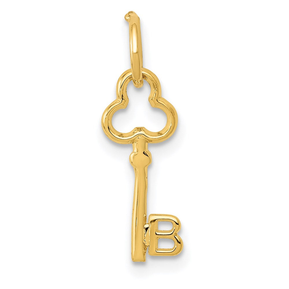 14k Yellow Gold, Hannah Collection, Mini Initial B Shamrock Key Charm, Item P10433-B by The Black Bow Jewelry Co.