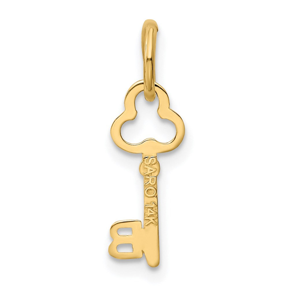 Alternate view of the 14k Yellow Gold, Hannah Collection, Mini Initial B Shamrock Key Charm by The Black Bow Jewelry Co.