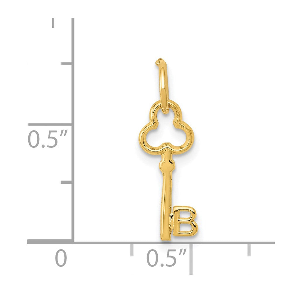 Alternate view of the 14k Yellow Gold, Hannah Collection, Mini Initial B Shamrock Key Charm by The Black Bow Jewelry Co.