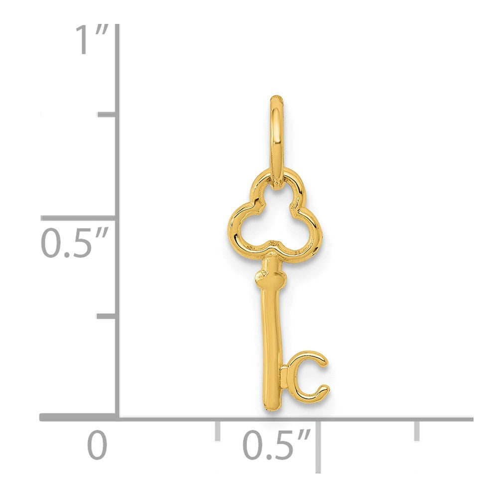 Alternate view of the 14k Yellow Gold, Hannah Collection, Mini Initial C Shamrock Key Charm by The Black Bow Jewelry Co.