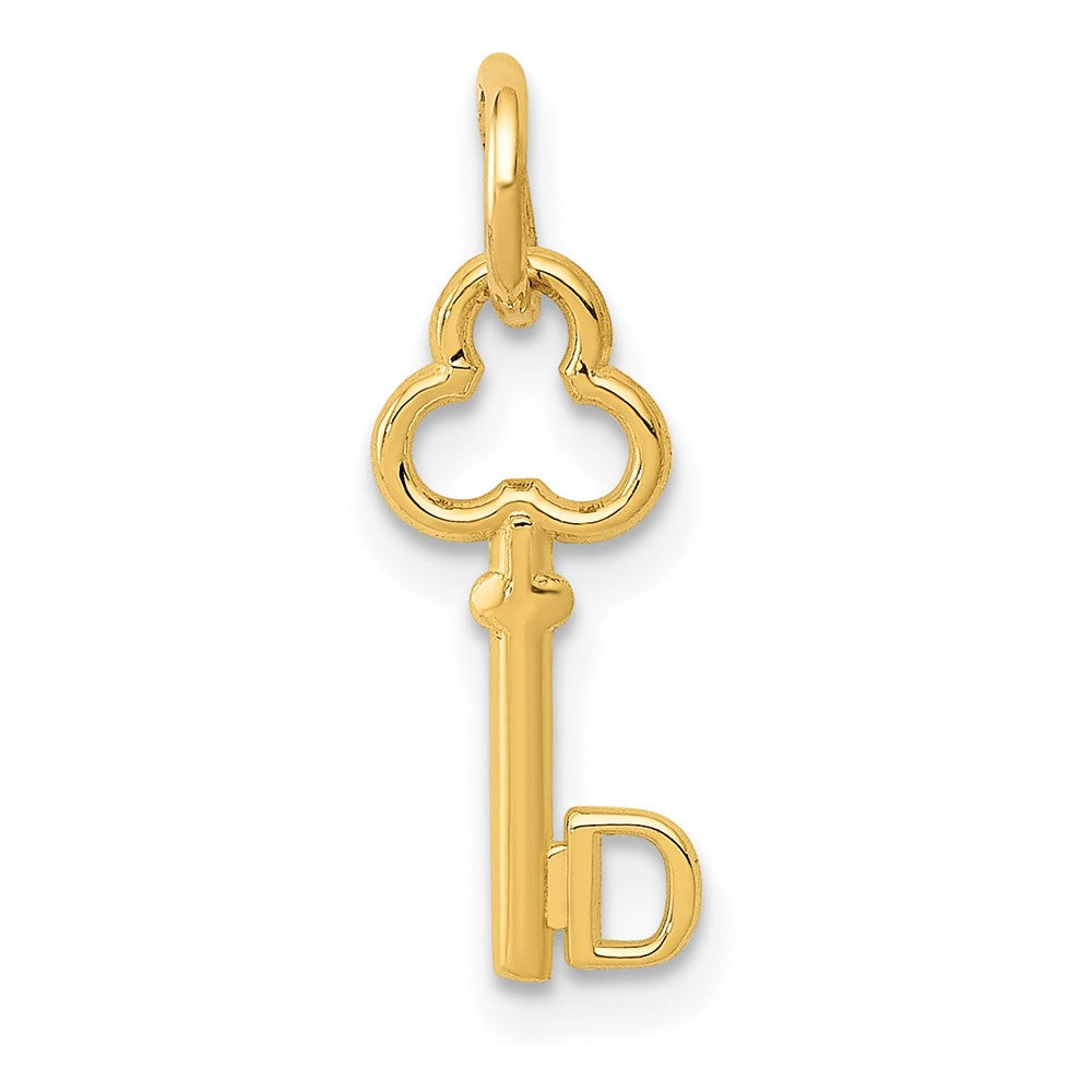 14k Yellow Gold, Hannah Collection, Mini Initial D Shamrock Key Charm, Item P10433-D by The Black Bow Jewelry Co.
