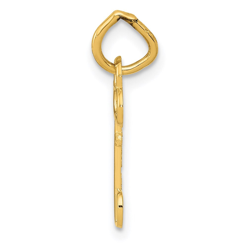 Alternate view of the 14k Yellow Gold, Hannah Collection, Mini Initial D Shamrock Key Charm by The Black Bow Jewelry Co.