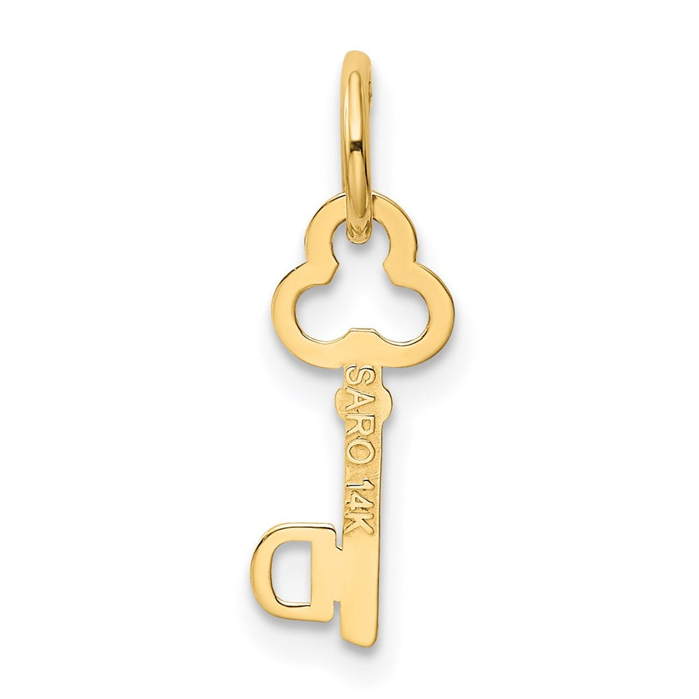 Alternate view of the 14k Yellow Gold, Hannah Collection, Mini Initial D Shamrock Key Charm by The Black Bow Jewelry Co.