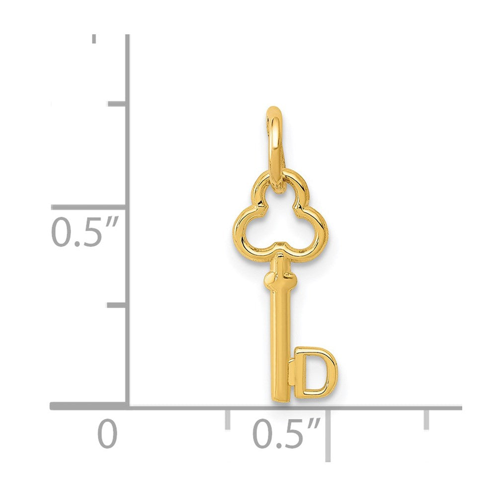 Alternate view of the 14k Yellow Gold, Hannah Collection, Mini Initial D Shamrock Key Charm by The Black Bow Jewelry Co.