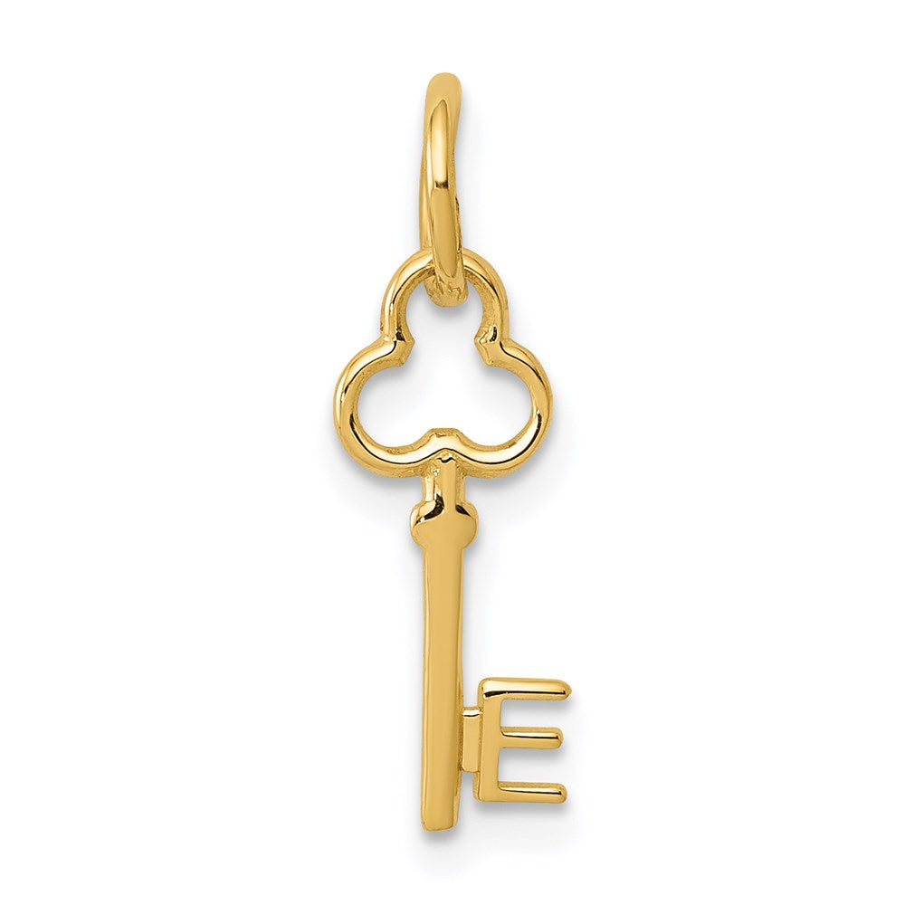 14k Yellow Gold, Hannah Collection, Mini Initial E Shamrock Key Charm, Item P10433-E by The Black Bow Jewelry Co.