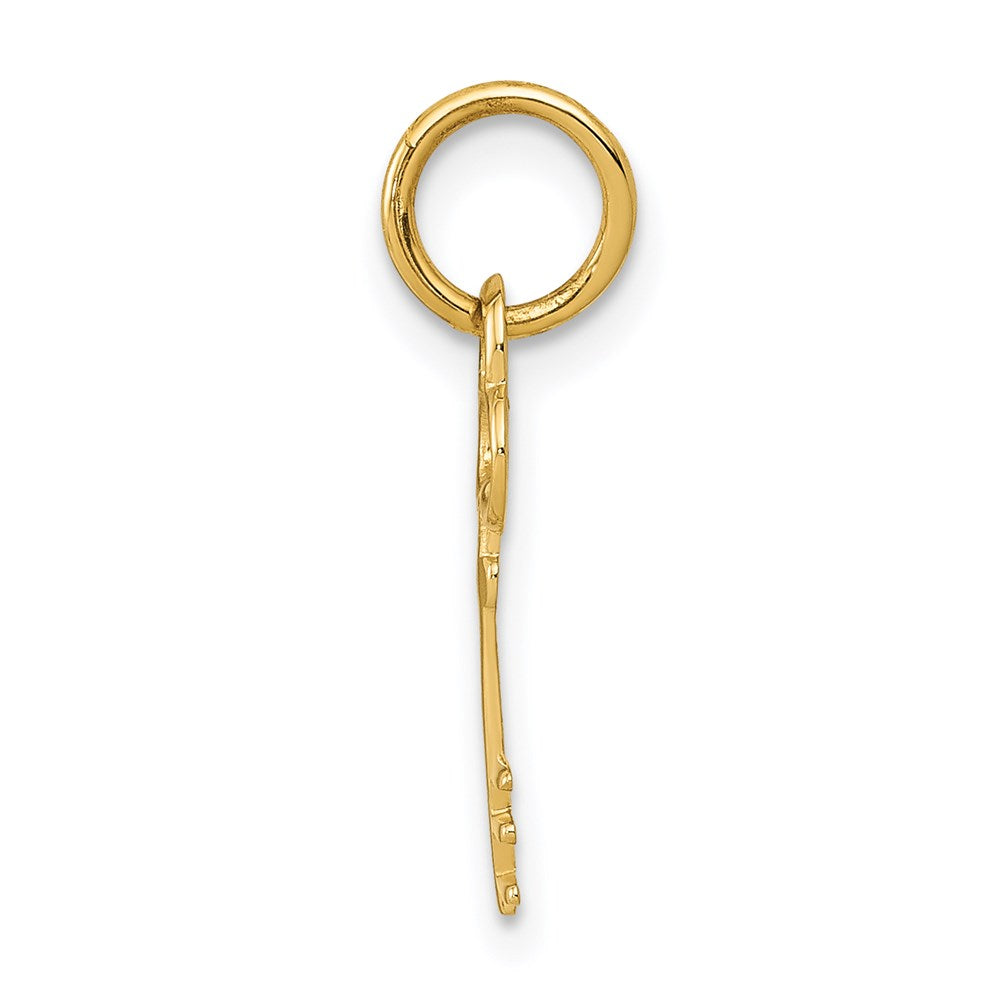 Alternate view of the 14k Yellow Gold, Hannah Collection, Mini Initial E Shamrock Key Charm by The Black Bow Jewelry Co.
