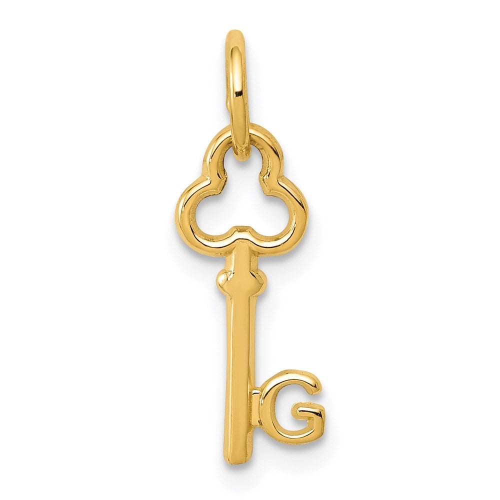 14k Yellow Gold, Hannah Collection, Mini Initial G Shamrock Key Charm, Item P10433-G by The Black Bow Jewelry Co.