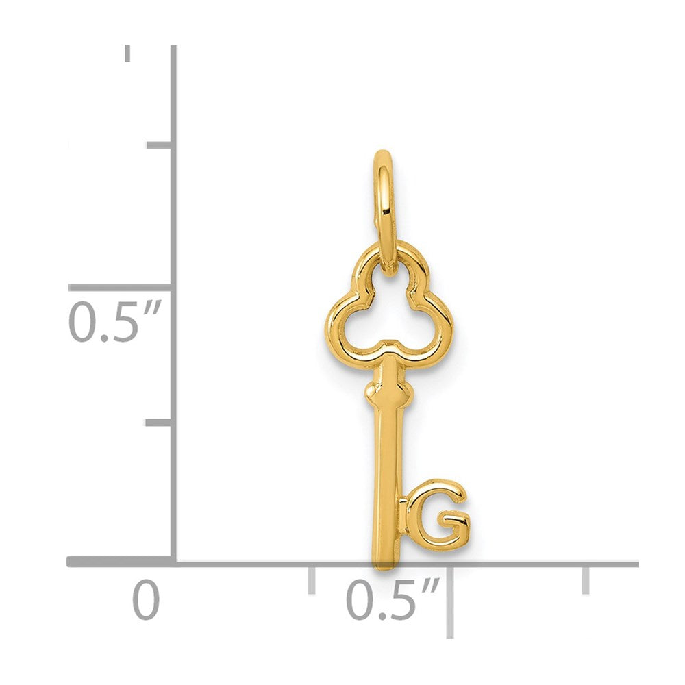 Alternate view of the 14k Yellow Gold, Hannah Collection, Mini Initial G Shamrock Key Charm by The Black Bow Jewelry Co.