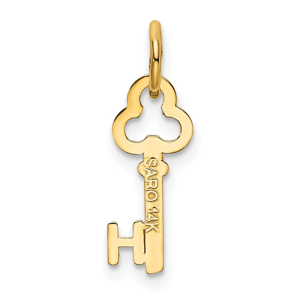 Alternate view of the 14k Yellow Gold, Hannah Collection, Mini Initial H Shamrock Key Charm by The Black Bow Jewelry Co.