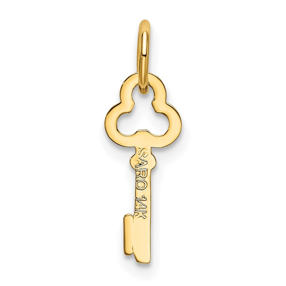 Alternate view of the 14k Yellow Gold, Hannah Collection, Mini Initial I Shamrock Key Charm by The Black Bow Jewelry Co.