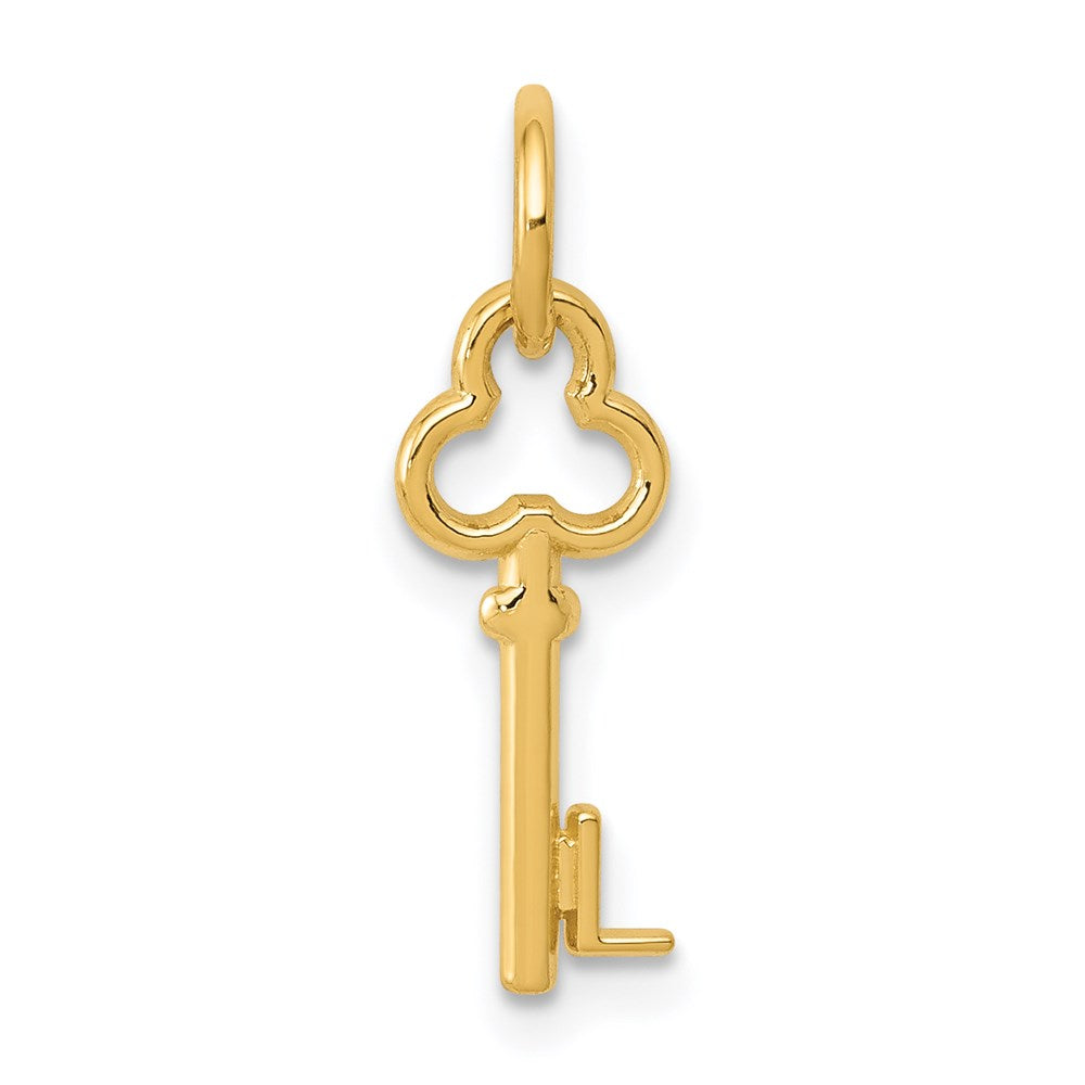 14k Yellow Gold, Hannah Collection, Mini Initial L Shamrock Key Charm, Item P10433-L by The Black Bow Jewelry Co.
