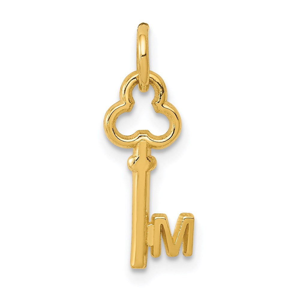 14k Yellow Gold, Hannah Collection, Mini Initial M Shamrock Key Charm, Item P10433-M by The Black Bow Jewelry Co.