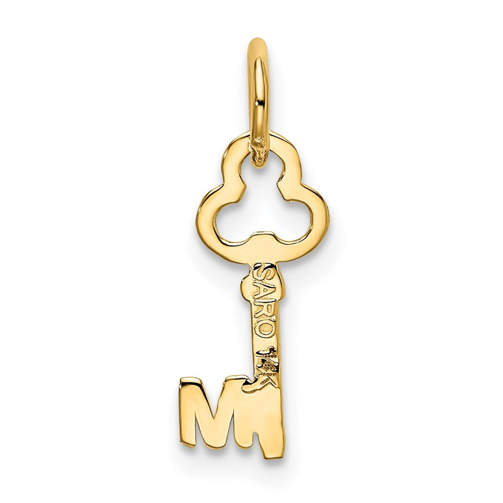 Alternate view of the 14k Yellow Gold, Hannah Collection, Mini Initial M Shamrock Key Charm by The Black Bow Jewelry Co.