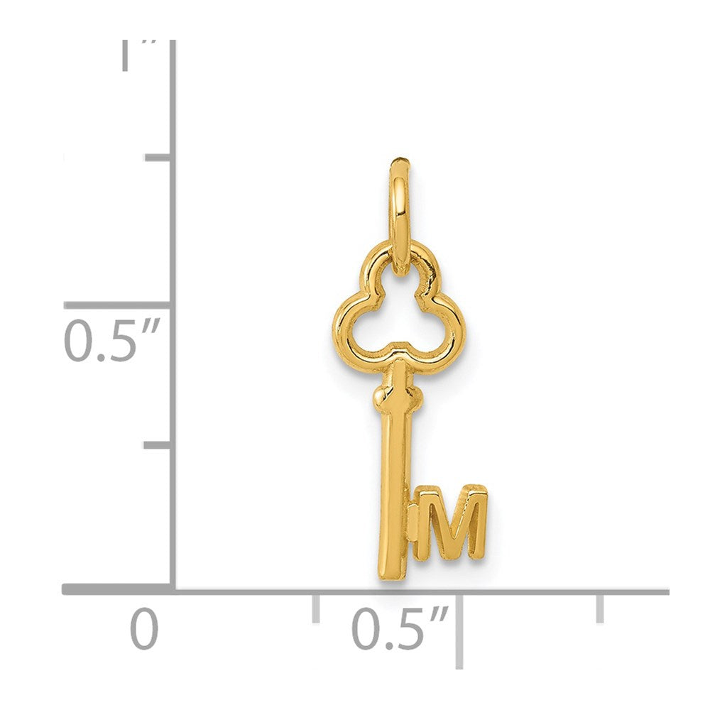 Alternate view of the 14k Yellow Gold, Hannah Collection, Mini Initial M Shamrock Key Charm by The Black Bow Jewelry Co.