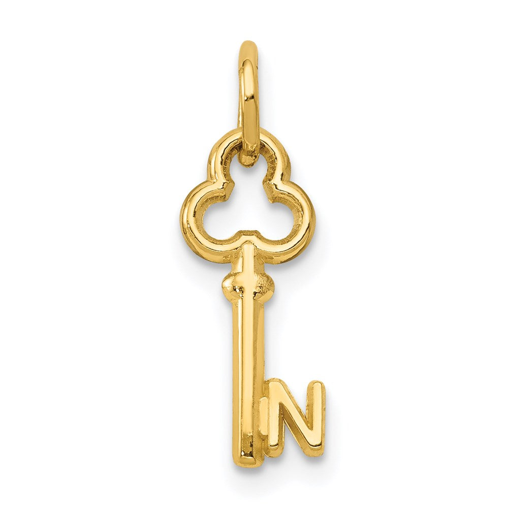 14k Yellow Gold, Hannah Collection, Mini Initial N Shamrock Key Charm, Item P10433-N by The Black Bow Jewelry Co.