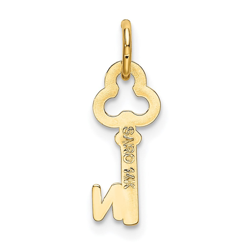 Alternate view of the 14k Yellow Gold, Hannah Collection, Mini Initial N Shamrock Key Charm by The Black Bow Jewelry Co.