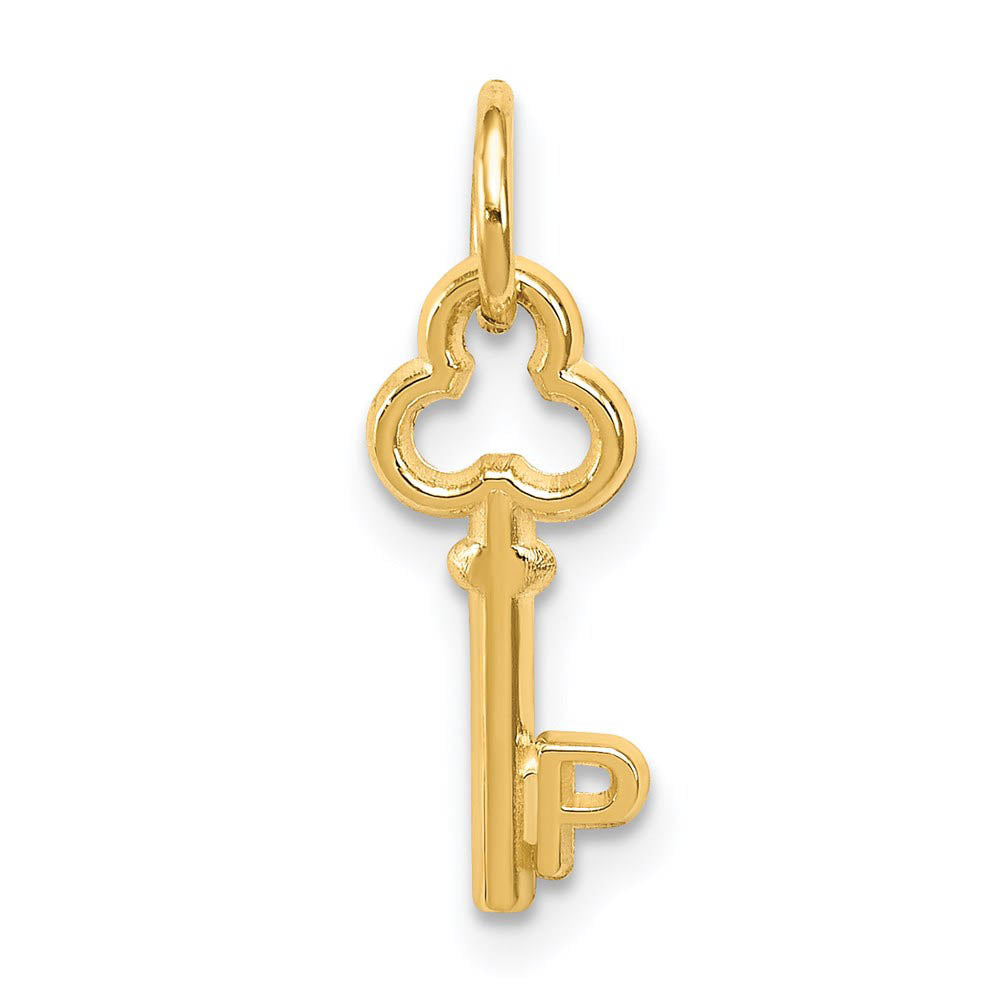 14k Yellow Gold, Hannah Collection, Mini Initial P Shamrock Key Charm, Item P10433-P by The Black Bow Jewelry Co.