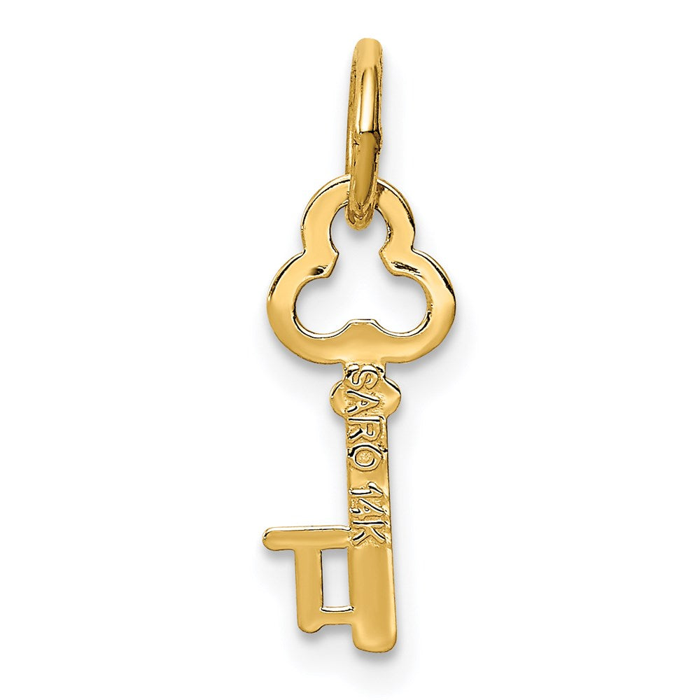 Alternate view of the 14k Yellow Gold, Hannah Collection, Mini Initial T Shamrock Key Charm by The Black Bow Jewelry Co.