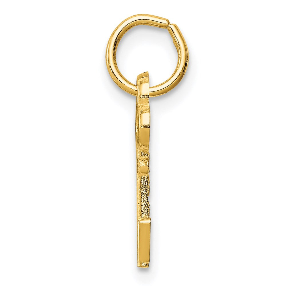 Alternate view of the 14k Yellow Gold, Hannah Collection, Mini Initial V Shamrock Key Charm by The Black Bow Jewelry Co.
