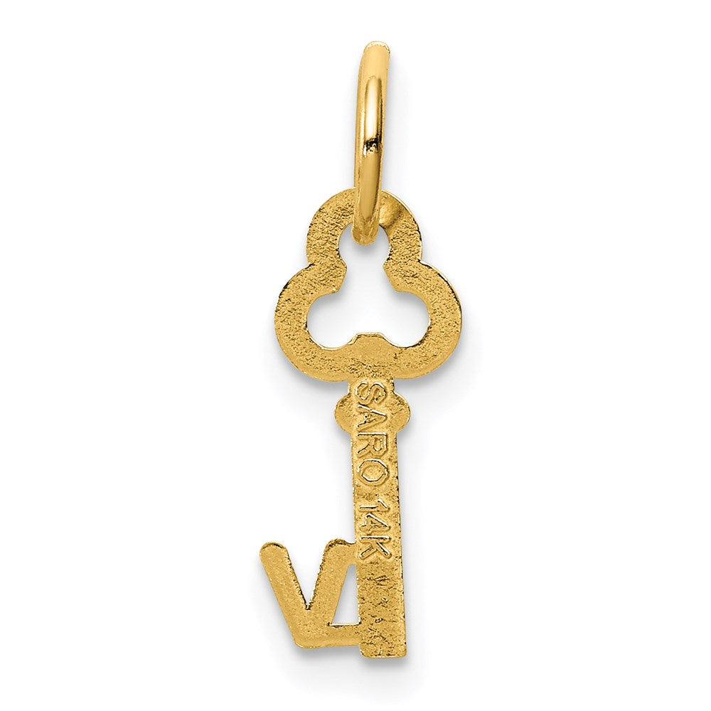 Alternate view of the 14k Yellow Gold, Hannah Collection, Mini Initial V Shamrock Key Charm by The Black Bow Jewelry Co.