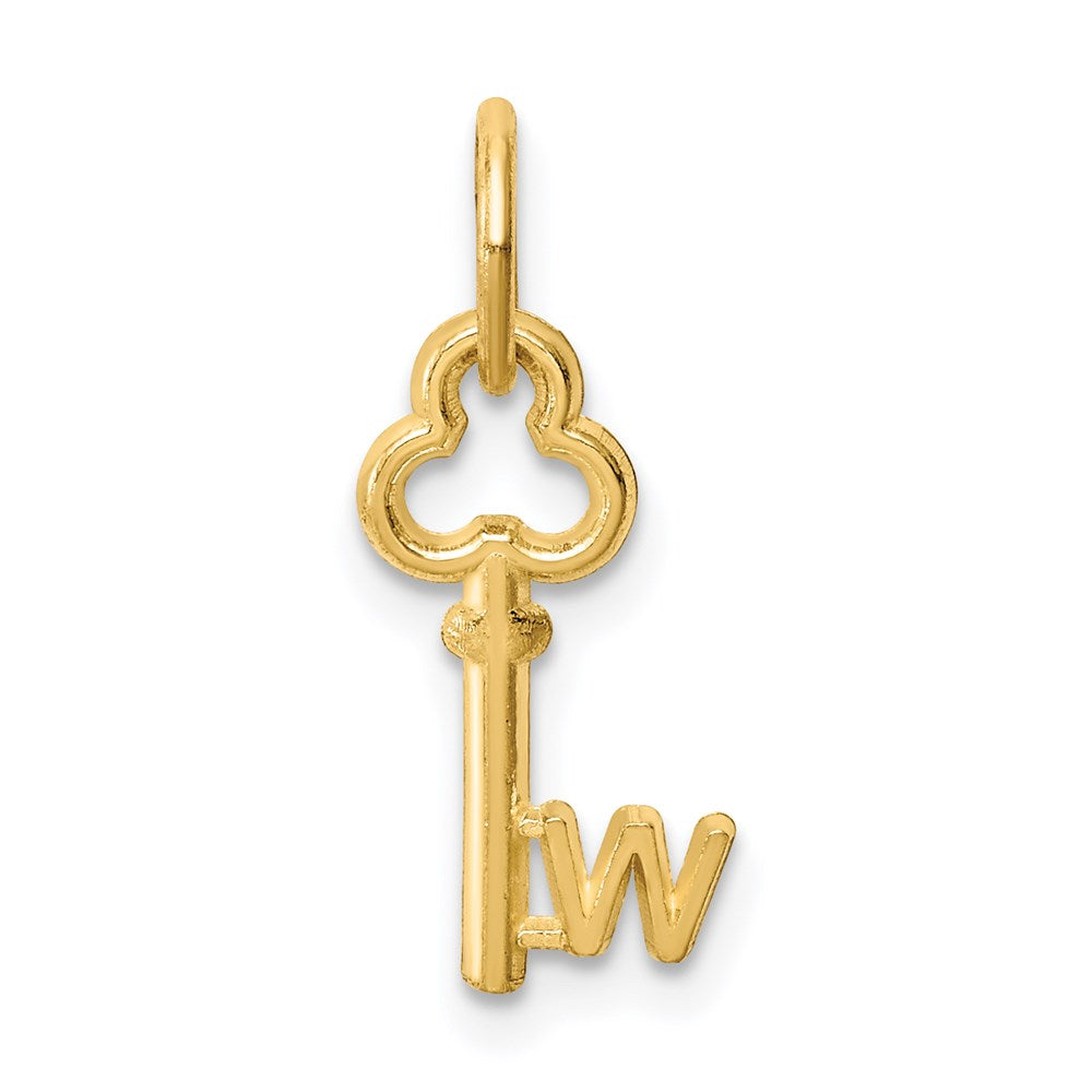 14k Yellow Gold, Hannah Collection, Mini Initial W Shamrock Key Charm, Item P10433-W by The Black Bow Jewelry Co.