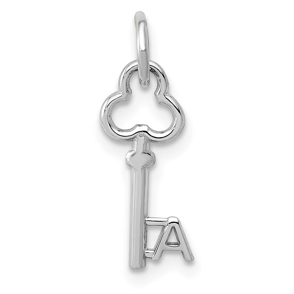 14k White Gold, Hannah Collection, Mini Initial A Shamrock Key Charm, Item P10434-A by The Black Bow Jewelry Co.