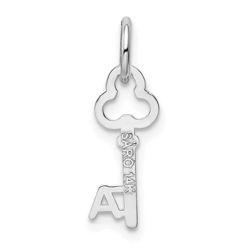 Alternate view of the 14k White Gold, Hannah Collection, Mini Initial A Shamrock Key Charm by The Black Bow Jewelry Co.