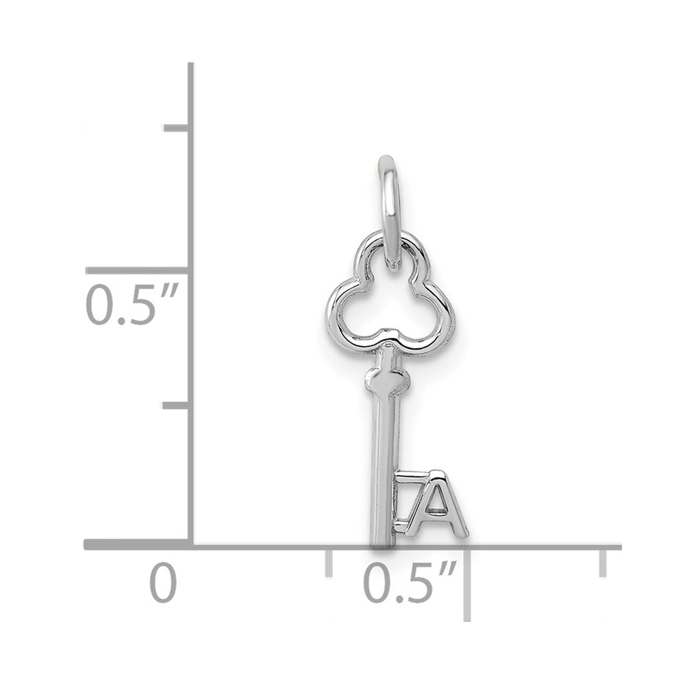 Alternate view of the 14k White Gold, Hannah Collection, Mini Initial A Shamrock Key Charm by The Black Bow Jewelry Co.