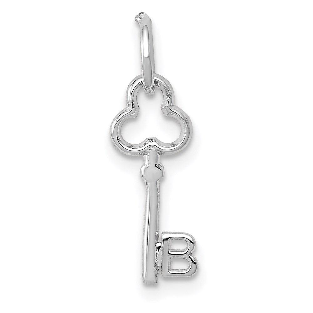 14k White Gold, Hannah Collection, Mini Initial B Shamrock Key Charm, Item P10434-B by The Black Bow Jewelry Co.