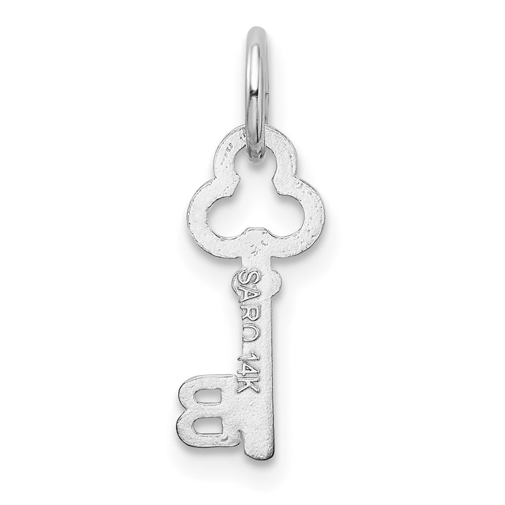 Alternate view of the 14k White Gold, Hannah Collection, Mini Initial B Shamrock Key Charm by The Black Bow Jewelry Co.