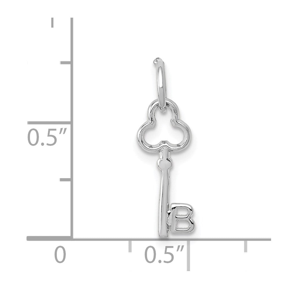 Alternate view of the 14k White Gold, Hannah Collection, Mini Initial B Shamrock Key Charm by The Black Bow Jewelry Co.