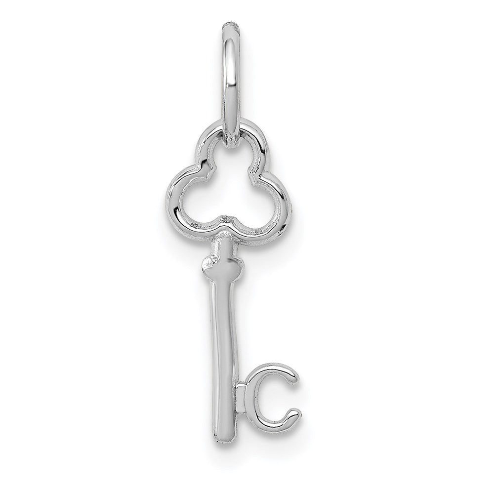 14k White Gold, Hannah Collection, Mini Initial C Shamrock Key Charm, Item P10434-C by The Black Bow Jewelry Co.