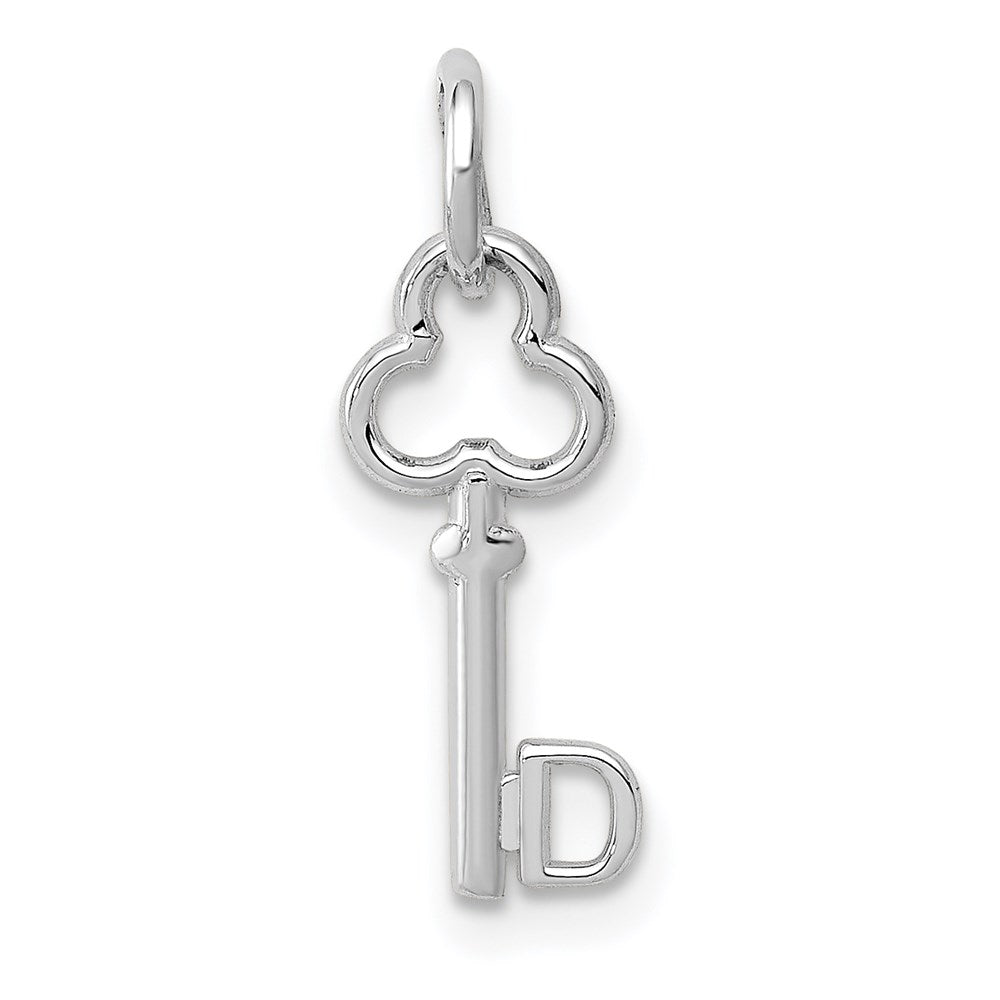 14k White Gold, Hannah Collection, Mini Initial D Shamrock Key Charm, Item P10434-D by The Black Bow Jewelry Co.
