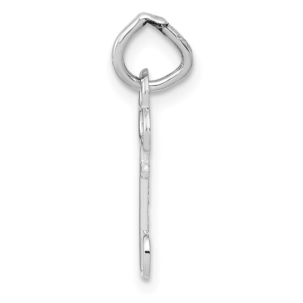 Alternate view of the 14k White Gold, Hannah Collection, Mini Initial D Shamrock Key Charm by The Black Bow Jewelry Co.