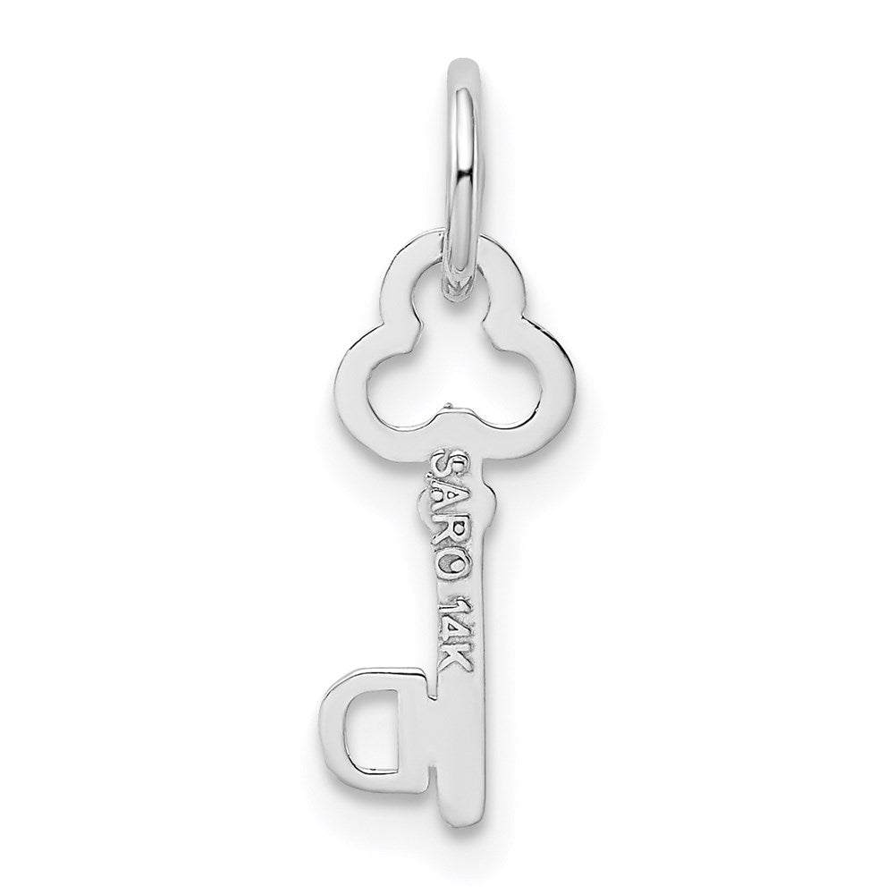 Alternate view of the 14k White Gold, Hannah Collection, Mini Initial D Shamrock Key Charm by The Black Bow Jewelry Co.