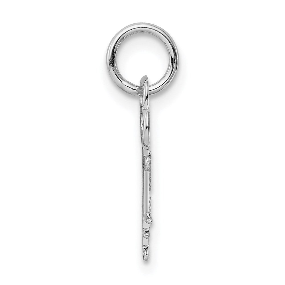Alternate view of the 14k White Gold, Hannah Collection, Mini Initial E Shamrock Key Charm by The Black Bow Jewelry Co.