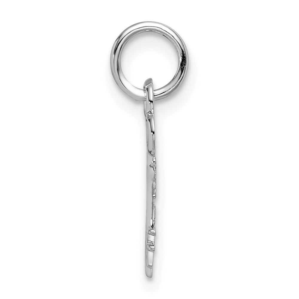 Alternate view of the 14k White Gold, Hannah Collection, Mini Initial F Shamrock Key Charm by The Black Bow Jewelry Co.