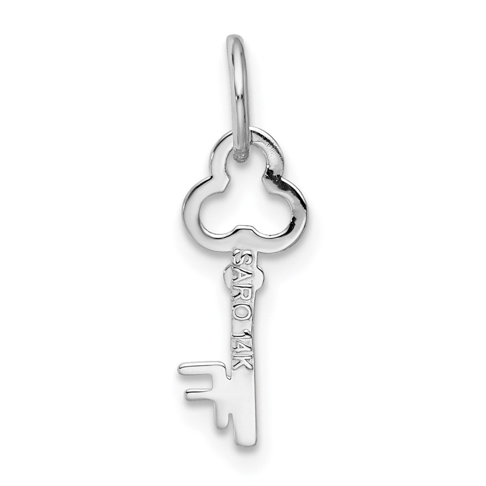 Alternate view of the 14k White Gold, Hannah Collection, Mini Initial F Shamrock Key Charm by The Black Bow Jewelry Co.