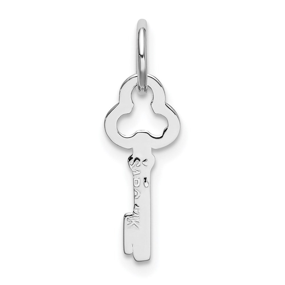 Alternate view of the 14k White Gold, Hannah Collection, Mini Initial I Shamrock Key Charm by The Black Bow Jewelry Co.