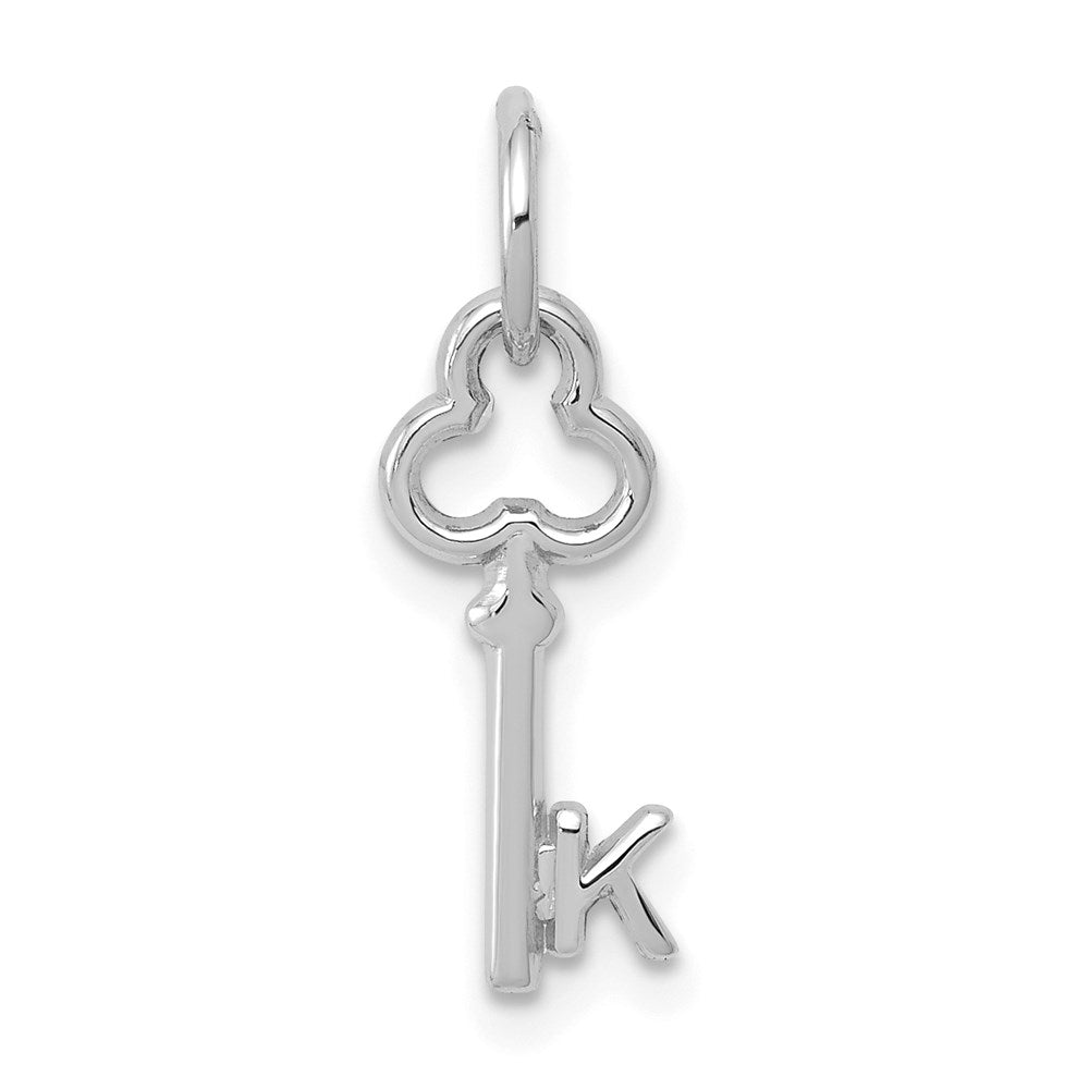 14k White Gold, Hannah Collection, Mini Initial K Shamrock Key Charm, Item P10434-K by The Black Bow Jewelry Co.